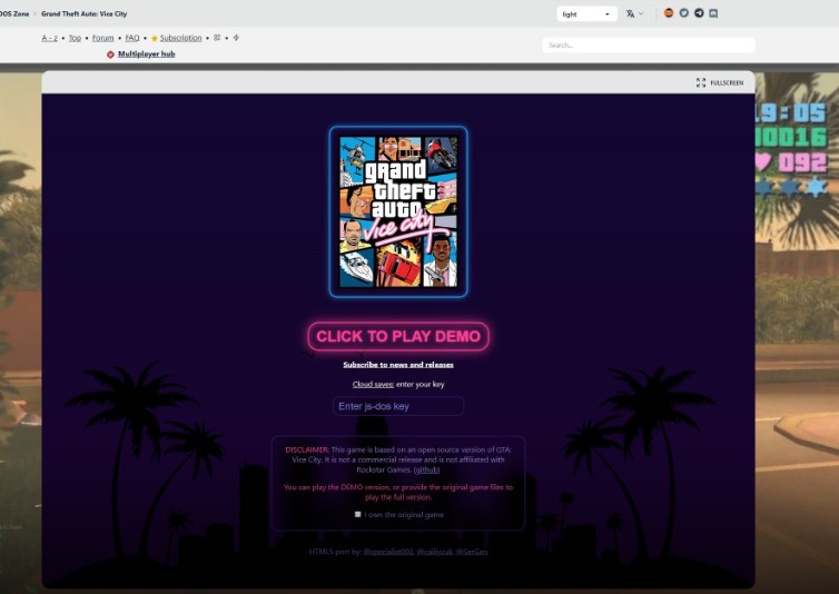 The legendary Grand Theft Auto Vice City series can be played through a web browser.